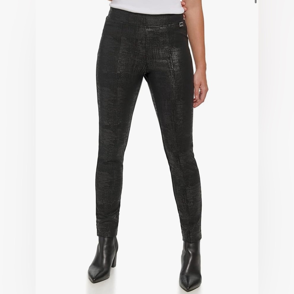 NWT Calvin Klein Black High Waist Stretch Leggings w front seam Medium 37” long
